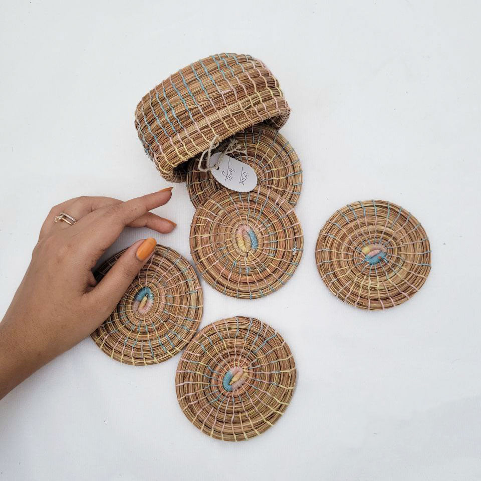 Tea Coaster set of 6 with case Pirul Handicrafts